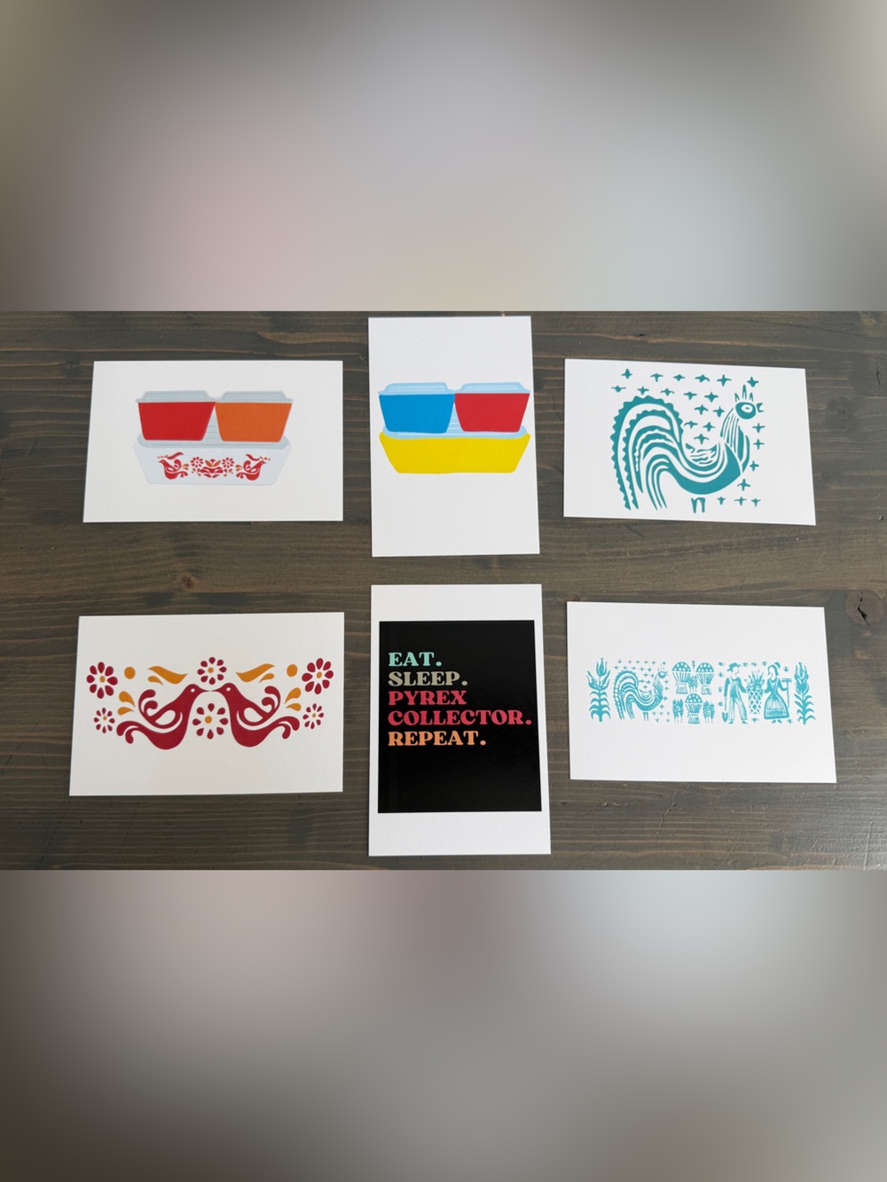 6 new high quality paper  Pyrex postcards